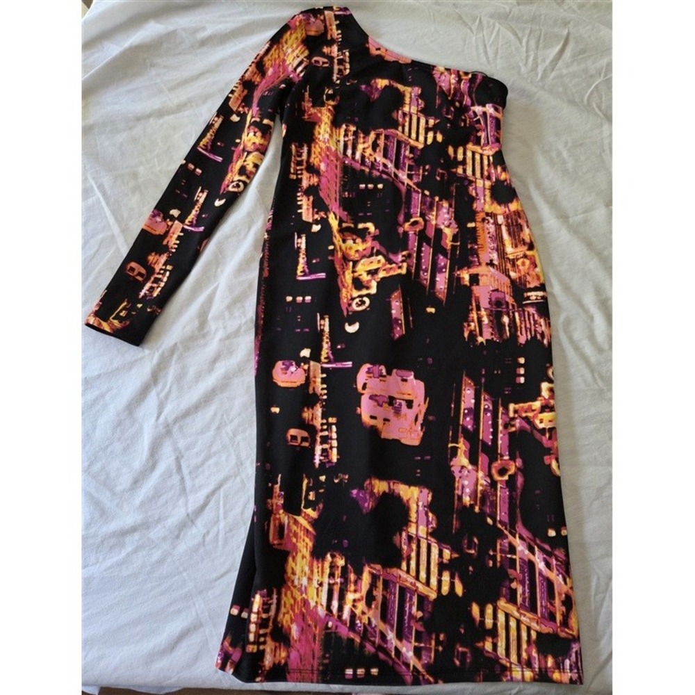 NWOT Bold Elements Cut to Curve S Body Con 1 Shoulder Dress Black pink 129173